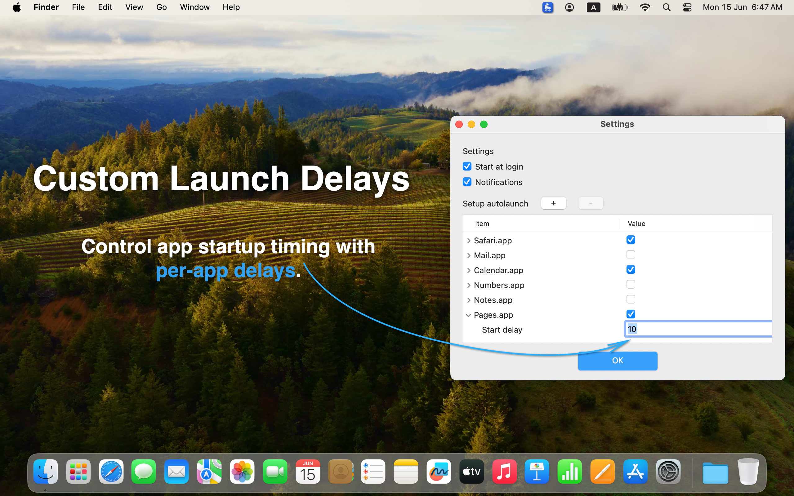 Custom launch delays for each startup item